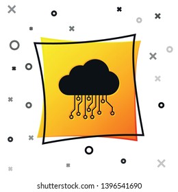 Black Internet of things icon isolated on white background. Cloud computing design concept. Digital network connection. Yellow square button. Vector Illustration