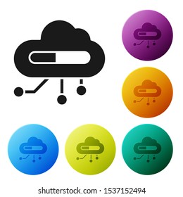 Black Internet of things icon isolated on white background. Cloud computing design concept. Digital network connection. Set icons colorful circle buttons. Vector Illustration
