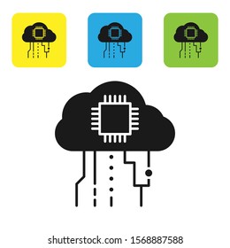 Black Internet of things icon isolated on white background. Cloud computing design concept. Digital network connection. Set icons colorful square buttons. Vector Illustration