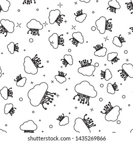 Black Internet of things line icon isolated seamless pattern on white background. Cloud computing design concept. Digital network connection. Vector Illustration