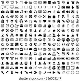 Black internet web icons collection on white background