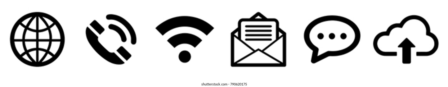 Black internet web icons collection on white background
