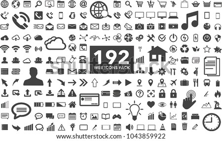 Black internet web icons collection on white background