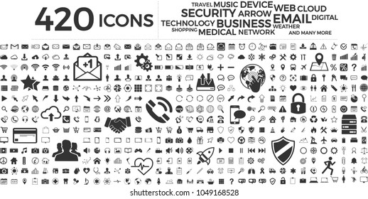Black internet web icons set on white background
