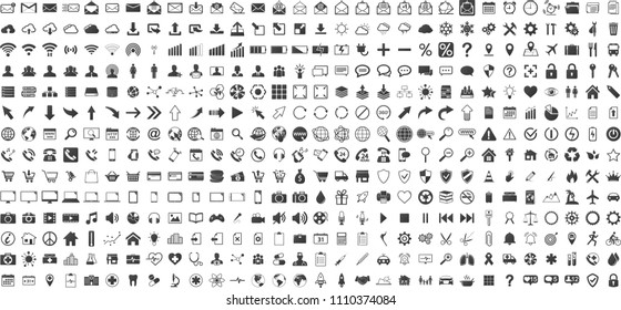 Black internet web icons set on white background