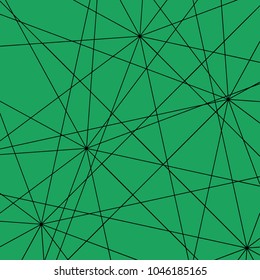Black intersecting straight lines on an emerald background. Pattern of triangles for the decoration of banners or fabric.