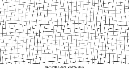 Fundo minimalista de linhas onduladas de interseção preta. Padrão monocromático geométrico sem costura cruzada em tons de cinza. Vetor gráfico abstrato texturizado.