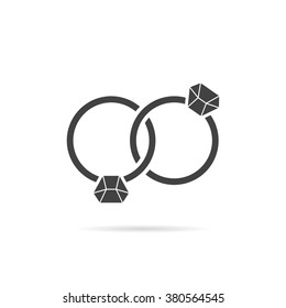 black intertwined rings with shadow. concept of festival, bridal, civil groom, gem, precious, spouse, party, celebrate. flat style trend modern logotype design vector illustration on white background