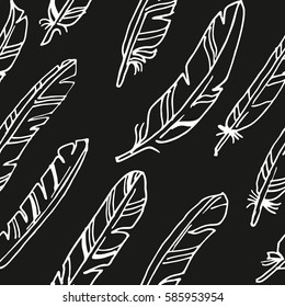 Black inverted seamless vector pattern with feathers