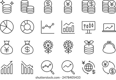 Black investment line drawing icon set