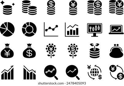 Black investment silhouette icon set