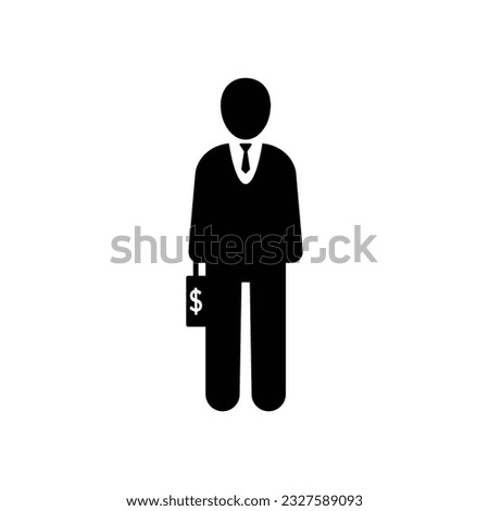 black investor icon with suitcase. concept of banking market, investing briefcase, sponsor cash, manager, savings, biz plan wealthy management. flat style trend logo graphic design on gray background