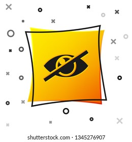 Black Invisible or hide icon isolated on white background. Yellow square button. Vector Illustration
