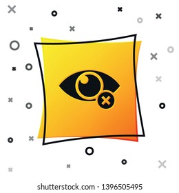 Black Invisible or hide icon isolated on white background. Yellow square button. Vector Illustration
