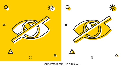 Black Invisible or hide icon isolated on yellow and white background. Random dynamic shapes. Vector Illustration