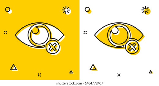 Black Invisible or hide icon isolated on yellow and white background. Random dynamic shapes. Vector Illustration