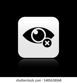 Black Invisible or hide icon isolated on black background. Silver square button. Vector Illustration