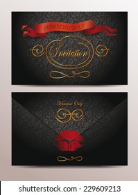Black  invitation envelope  with floral background