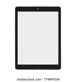 Black ipad tablet with grey screen on white backgorund vector eps10. Ipad tablet computer flat style.