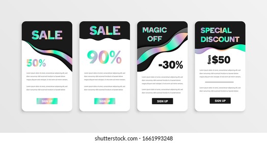 Black and iridescent flyer set, vector illustration