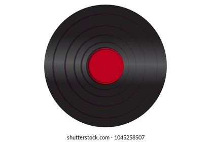 Black iridescent vinyl musical analogue retro old antique hipster vintage gramophone record with a red center for a gramophone on a white background. Vector illustration