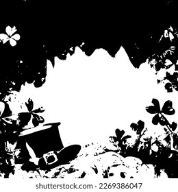 Black Irish Hat, buckle on band with a  shamrock. Lower left corner with copy space. Black and White