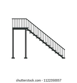 Black iron staircase and railing  Architectural construction  Flat vector element building interior exterior  Side view