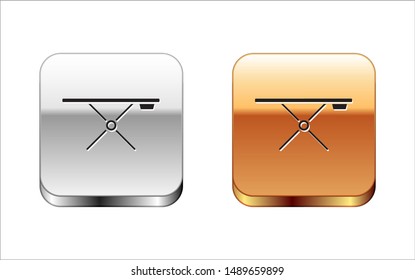 Black Ironing board icon isolated on white background. Silver-gold square button. Vector Illustration