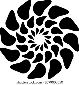 Black irregular shapes, creating round radiating odd whimsical flower element. Transparent background. Abstract vector illustration, eps 10.