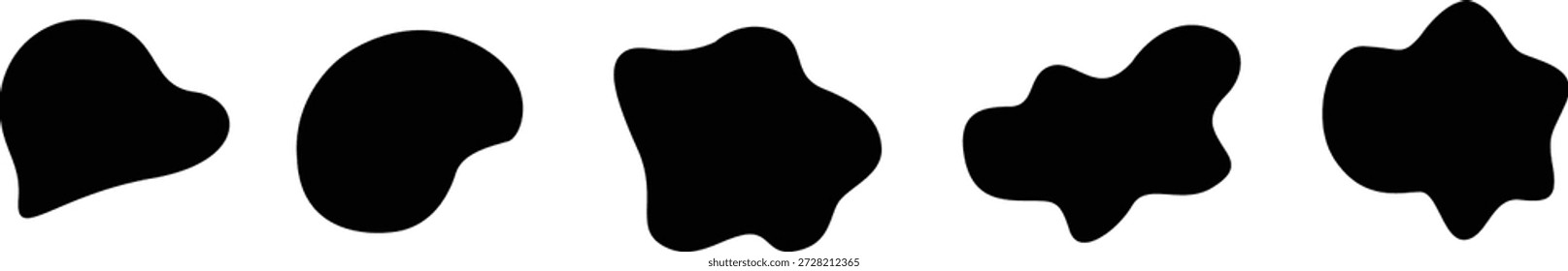 Black irregular shapes on white background, abstract design elements, modern style, graphic usage