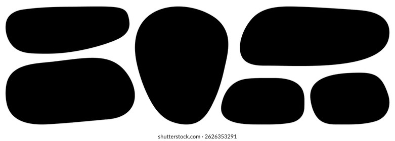 Black irregular text box blob shapes collection. Abstract vector elements for sticker, collage, banner.