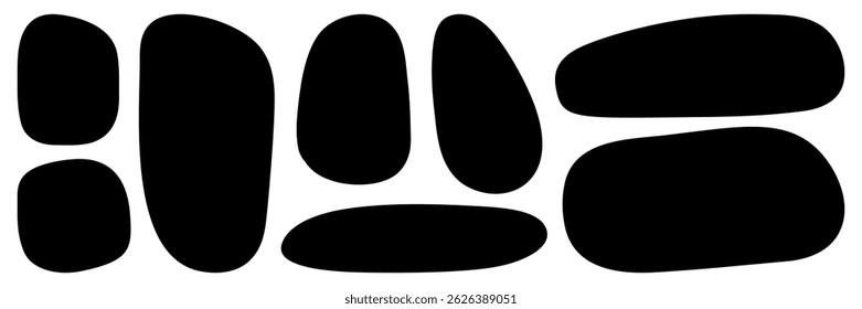 Black irregular text box blob shapes collection. Empty liquid forms. Organic vector elements for sticker, collage, banner.