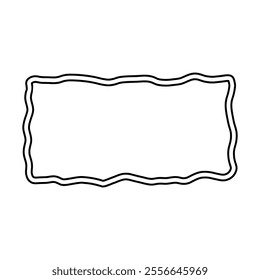 black irregularly shaped frame with wavy edges vector illustration. Two lines, one insid other both lines follow wavy outline of each other.