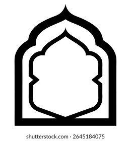 Black Islamic archway graphic showcasing intricate detailing, resembles a niche or window design. Isolated on white, the ornate design lends itself to diverse creative applications.