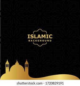 Black islamic background with gold silhouette mosque