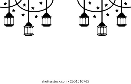 Black Islamic lantern clip art element isloated in white background. Eid mubarak graphic element printable art vector illustration