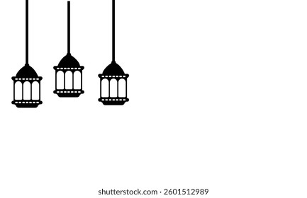 Black Islamic lantern lamp clip art element isloated in white background. Eid mubarak graphic element printable header border art vector