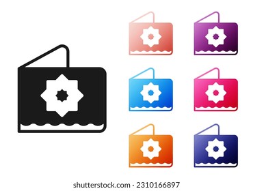 Black Islamic octagonal star ornament icon isolated on white background. Set icons colorful. Vector
