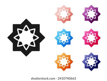 Black Islamic octagonal star ornament icon isolated on white background. Set icons colorful. Vector
