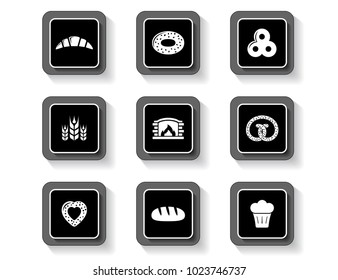 black isolated buttons set with concept bakery products