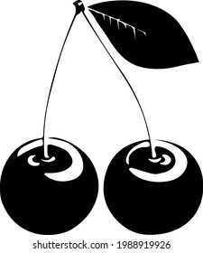 schwarze einzelne Kirsche auf Weiß. schmackhafte Bio-Lebensmittel-Vektorgrafik 