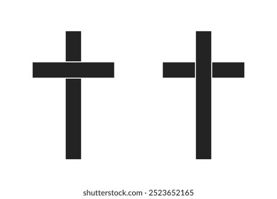 Black isolated Christian cross illustration in 2 variations as faith symbol. Vector icons in flat style