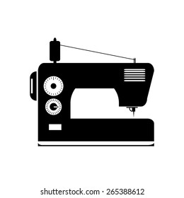 black isolated contour silhouette of sewing machine