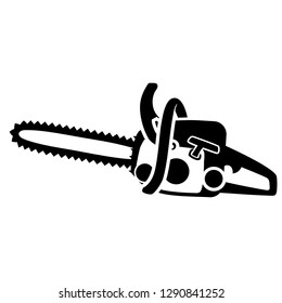 Black isolated detailed chainsaw silhouette. Vector flat simple chainsaw clipart - design element for logo or icon