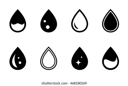 black isolated drops set on white background