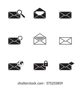 Black isolated email icons set 