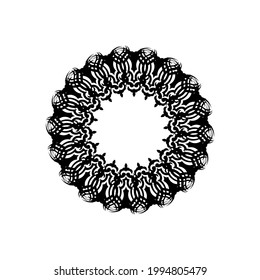 Black isolated ethnic mandala design. Anti-stress coloring page for adults. Hand drawn illustration.