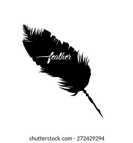 Black isolated feather silhouette. Logotype template for artistic shop or calligraphy school. Logo design.