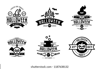 black isolated halloween badges, labels, greeting