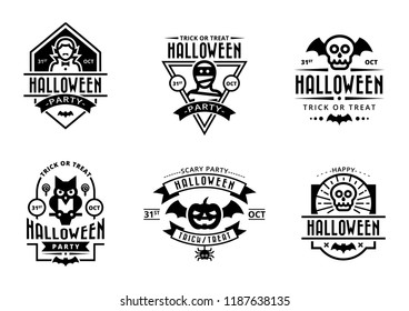 black isolated halloween badges, labels, greeting